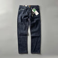 Men's straight leg jeans in primary colour denim with medium waist and regular length