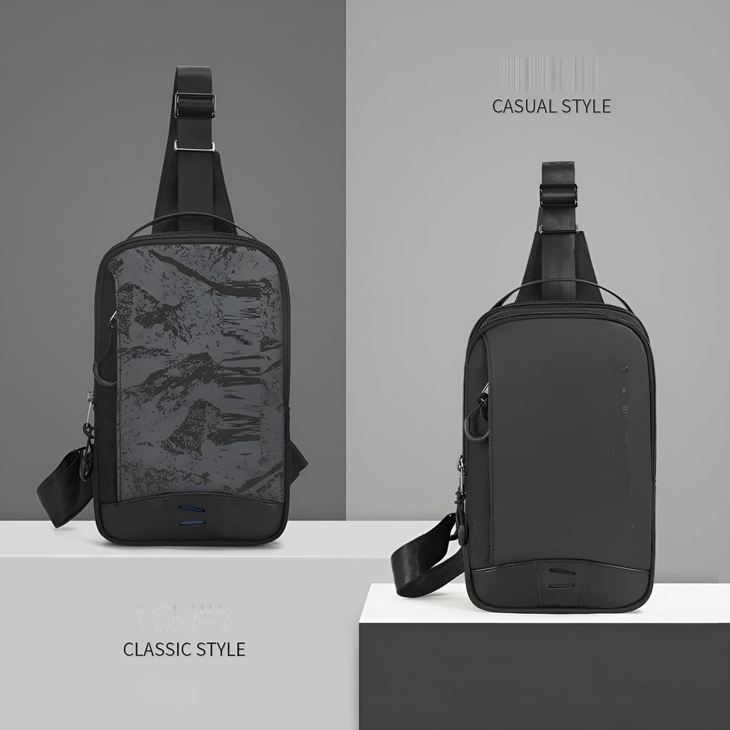 Casual black TPU waterproof chest pack with camouflage pattern and mobile phone compartment