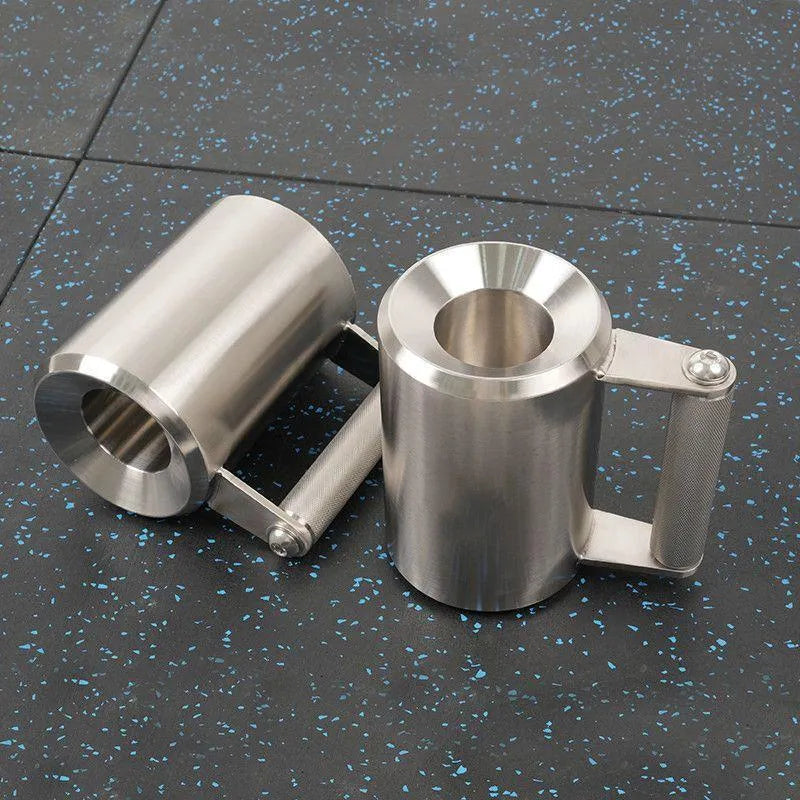 Silver 8kg stainless steel dumbbell cup weight plate on a grey background.