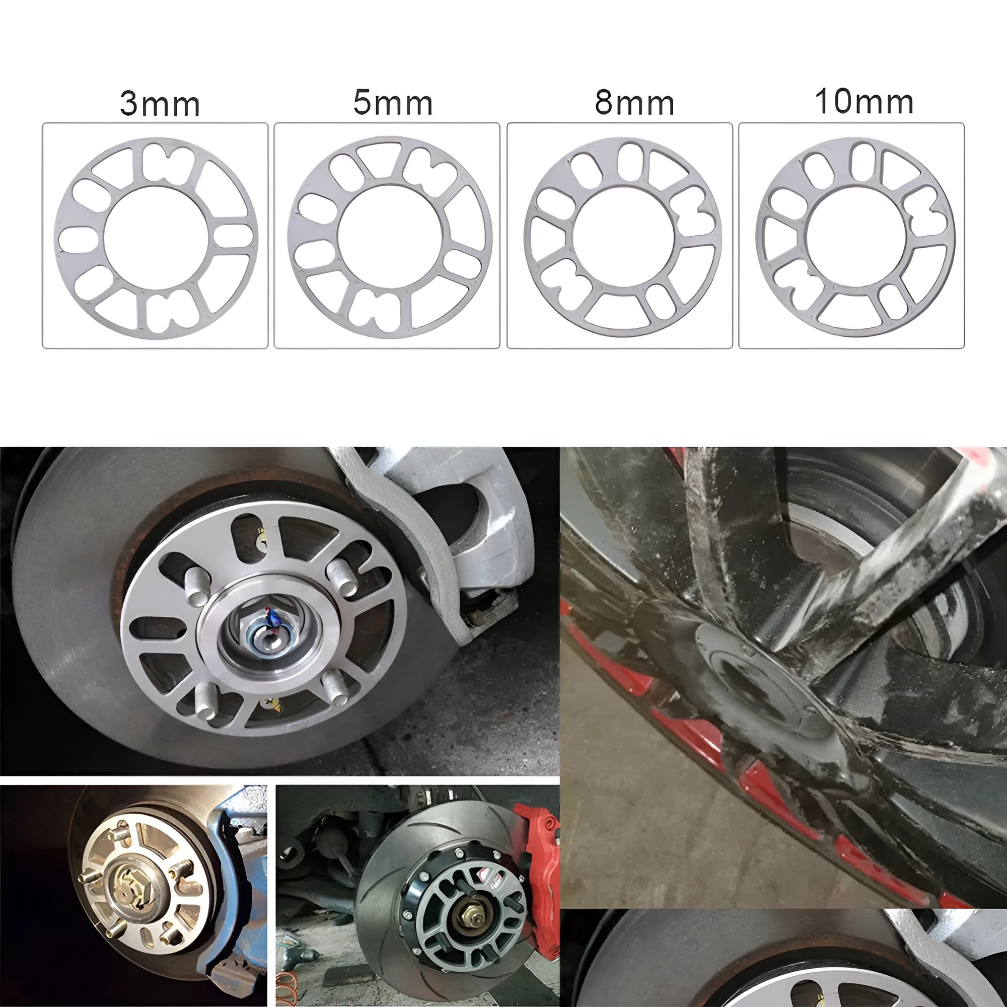 Universal automotive wheel hub widening gasket spacer in 3mm 5mm 8mm 10mm thicknesses.