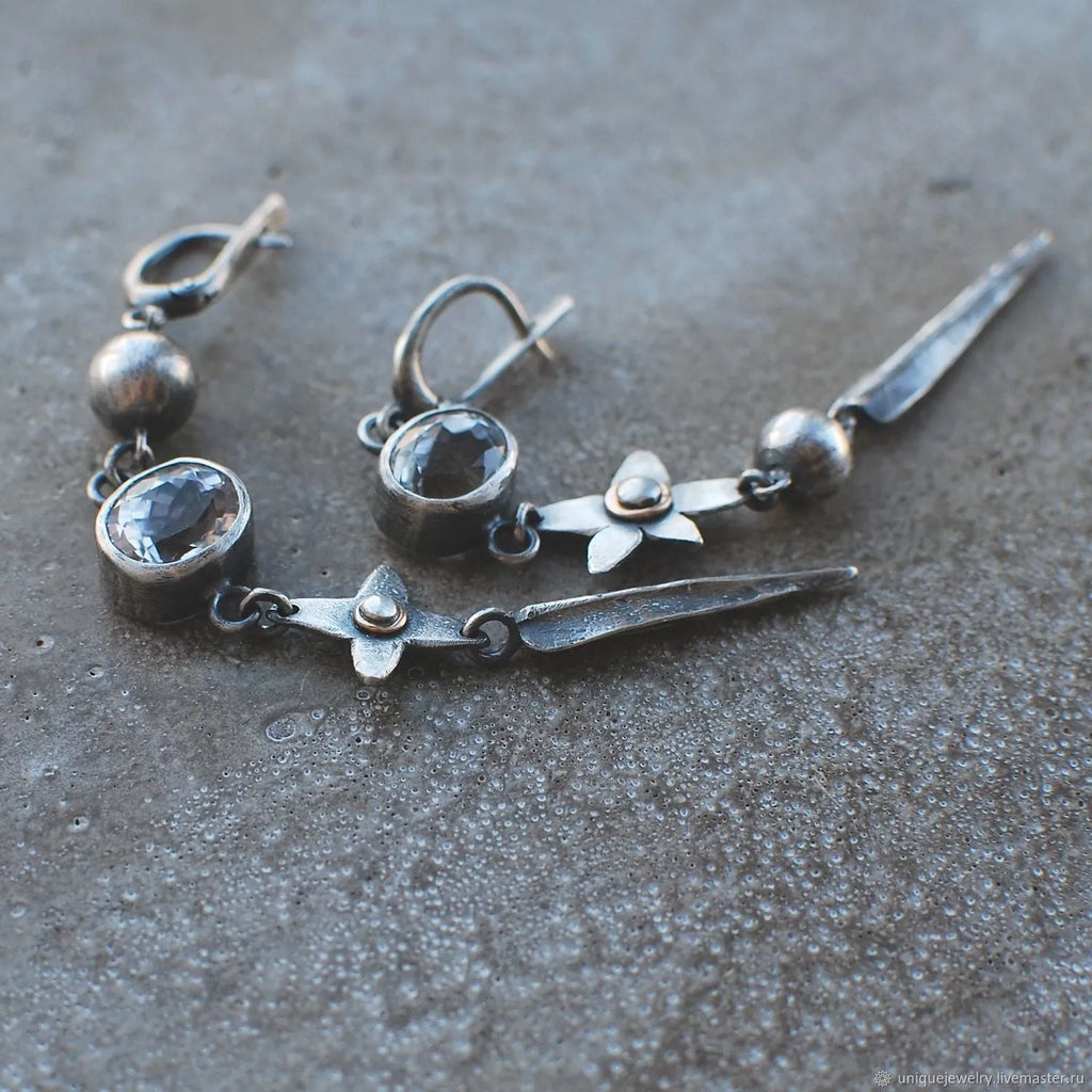 Hesheng antique silver geometric rhinestone pendant earrings with long drop design