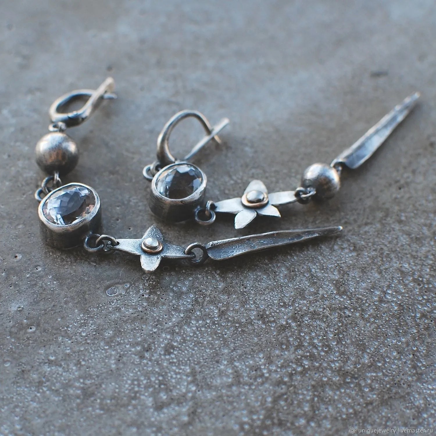Hesheng antique silver geometric rhinestone pendant earrings with long drop design