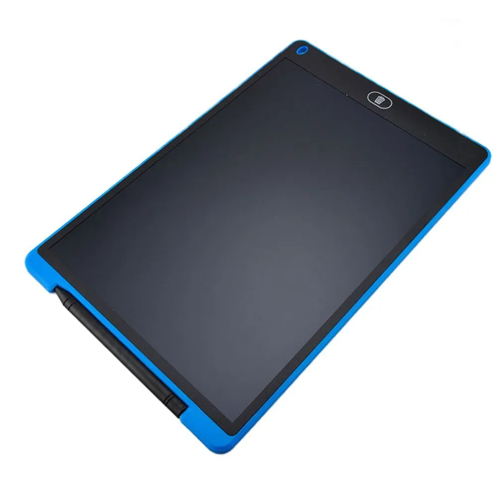 LCD electronic handwriting board for children showing 8.5 inch and 12 inch size options in black, blue, green, red.