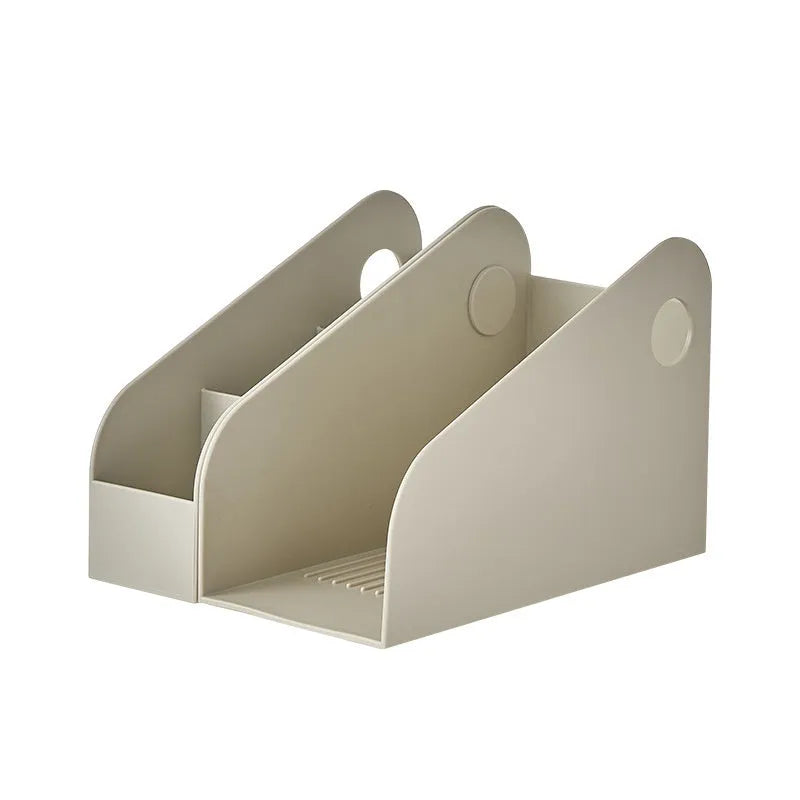 Plastic desktop storage box with two grid layers in ivory white colour