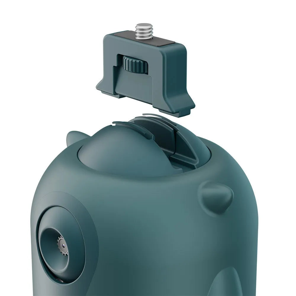 Dark green intelligent follow-up gimbal with AI camera on 360-degree rotating base