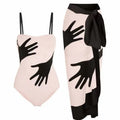 Women's floral one-piece bikini swimsuit with attached sheer tulle skirt