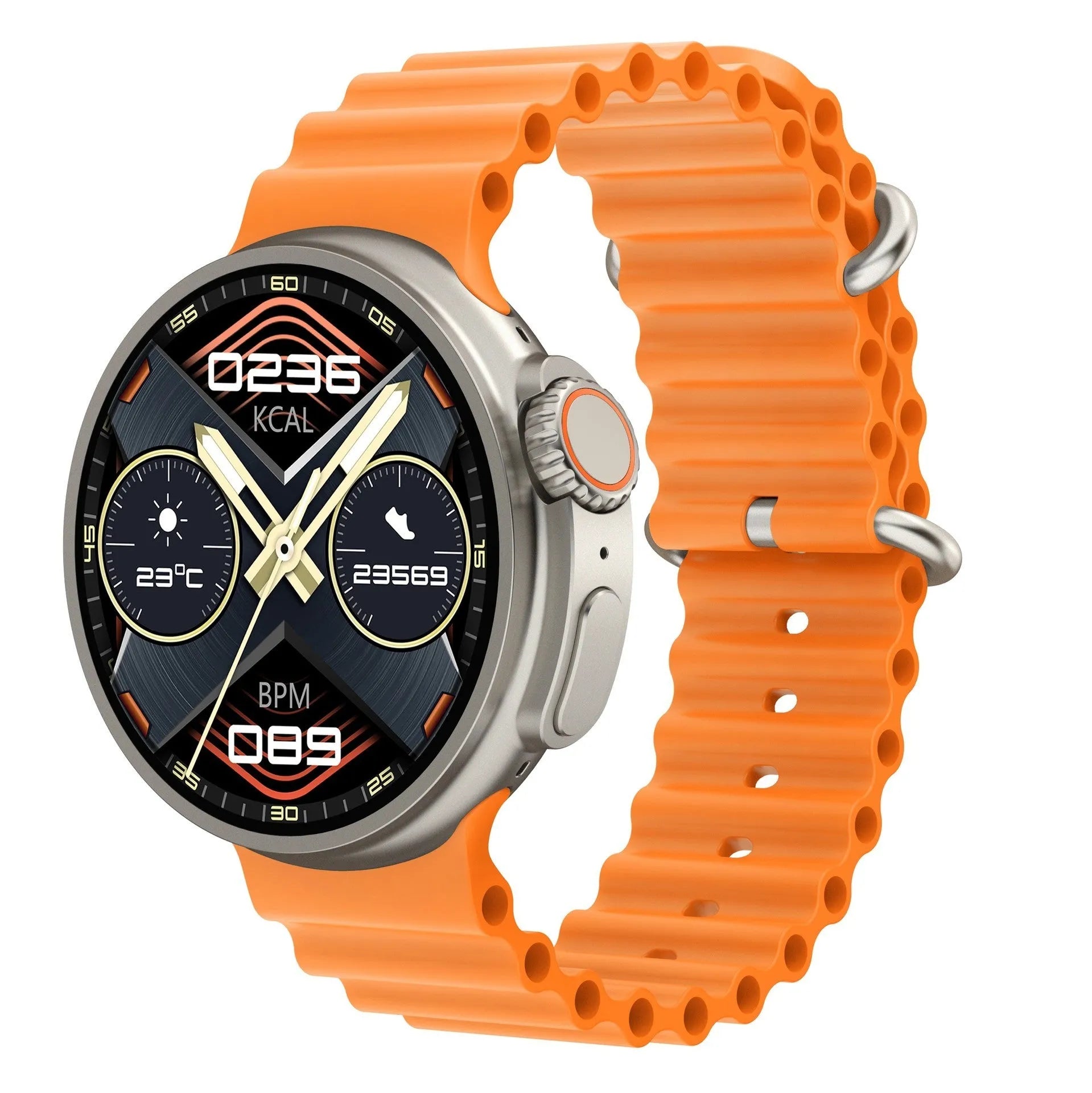 K9 smart watch with round screen and silicone strap shown on wrist