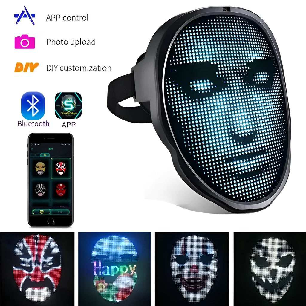 Full colour LED luminous face mask with gesture control and rechargeable battery for Halloween parties