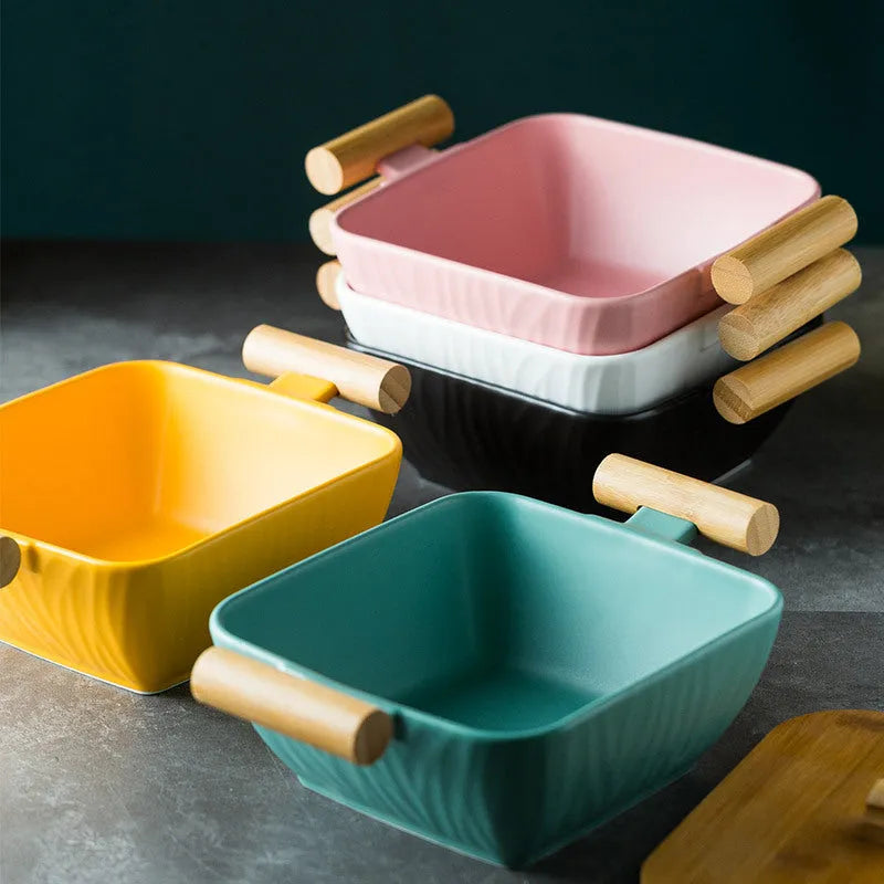 Creative irregular shaped porcelain bowl with lid in modern style, shown in available colours.