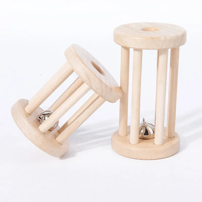 Wooden hand cranked bell educational rattle for toddlers
