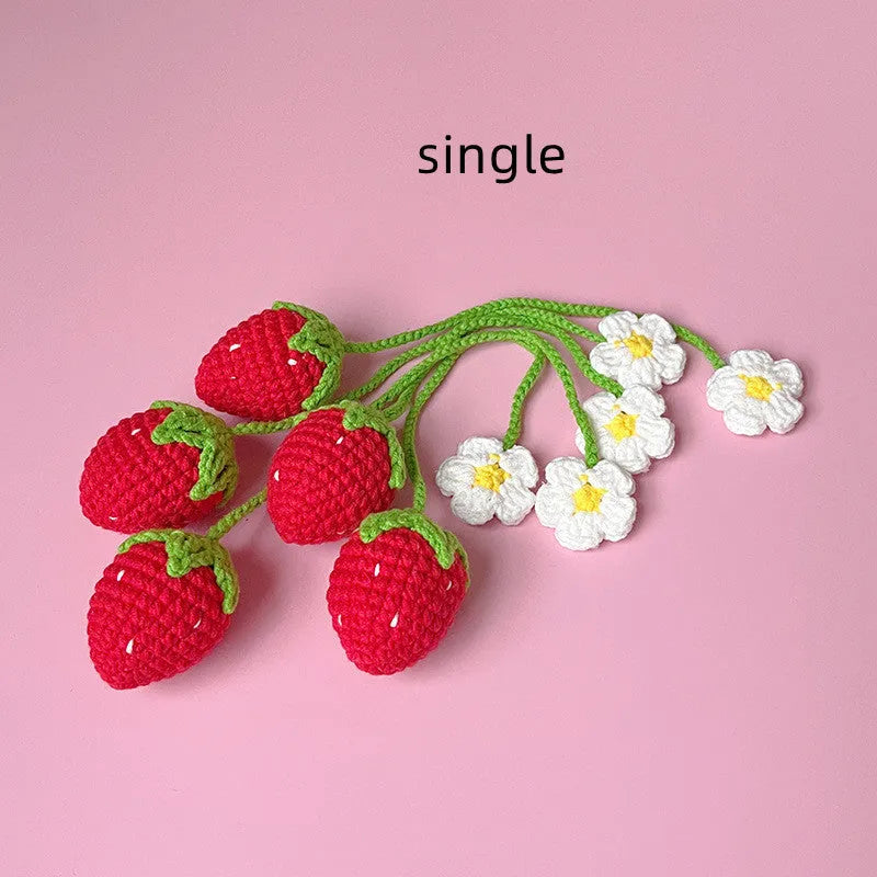 Handmade wool crochet strawberry pendant charm with 35cm length in pink or red colour