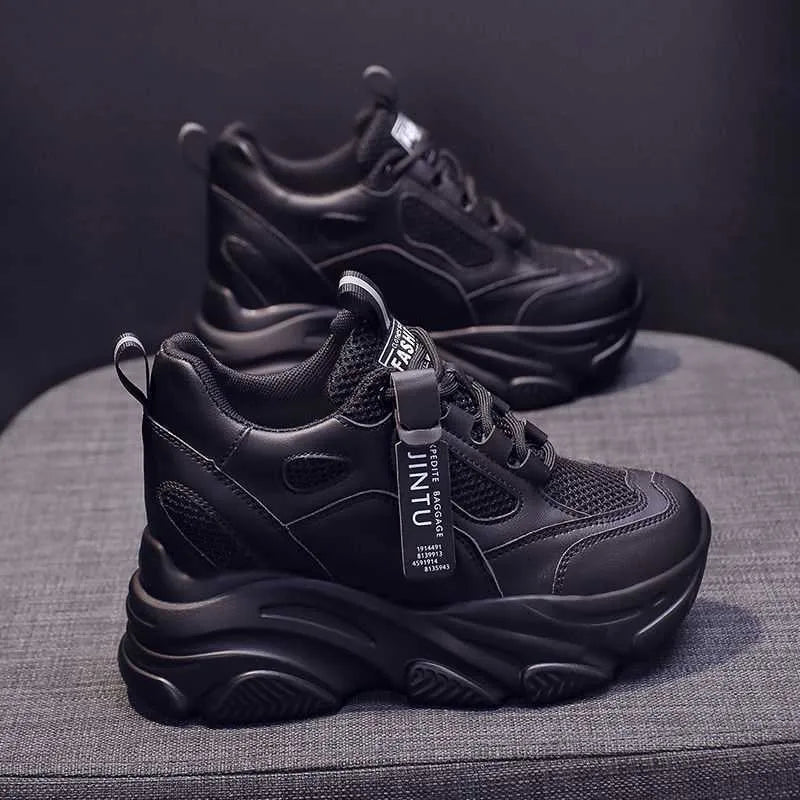 Women's mesh platform casual shoes with breathable hollow-out design and TPR sole