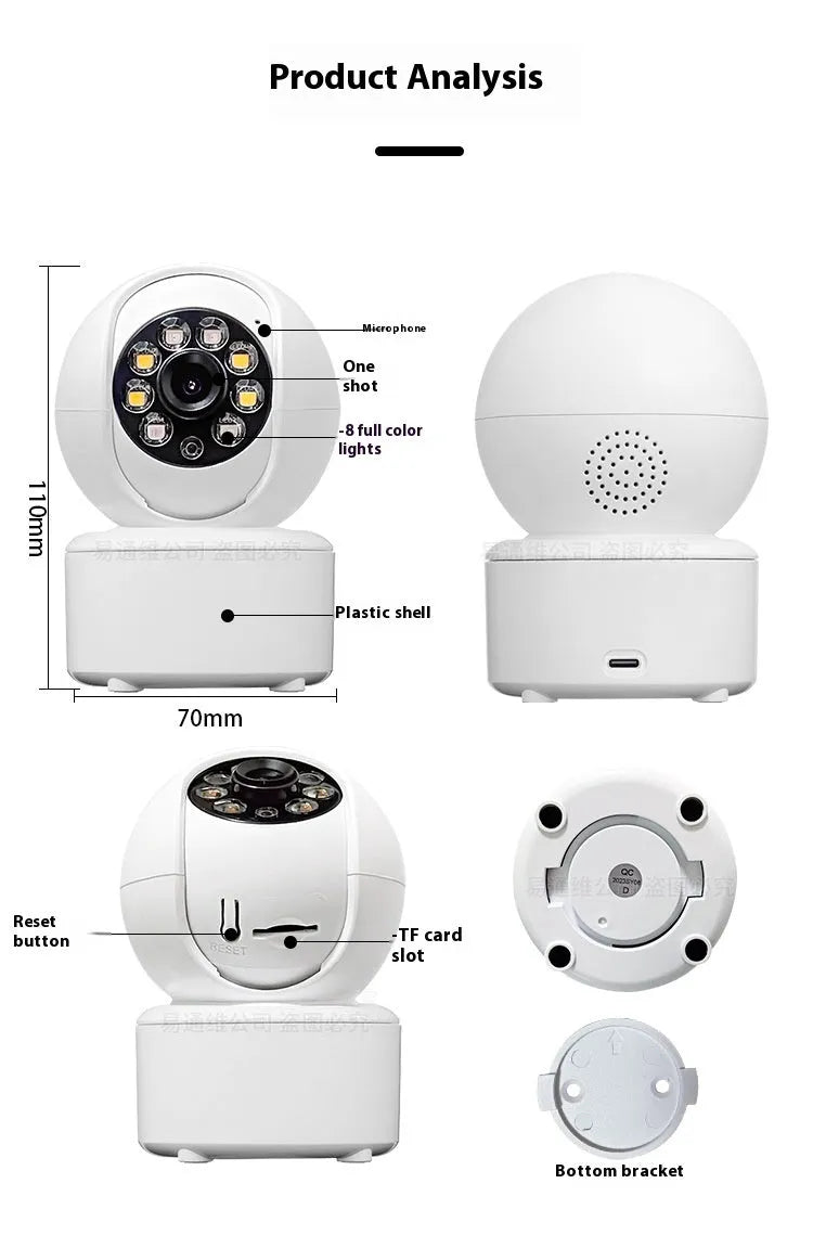 1080p dual-light panorama home security camera with ceiling mount and infrared night vision