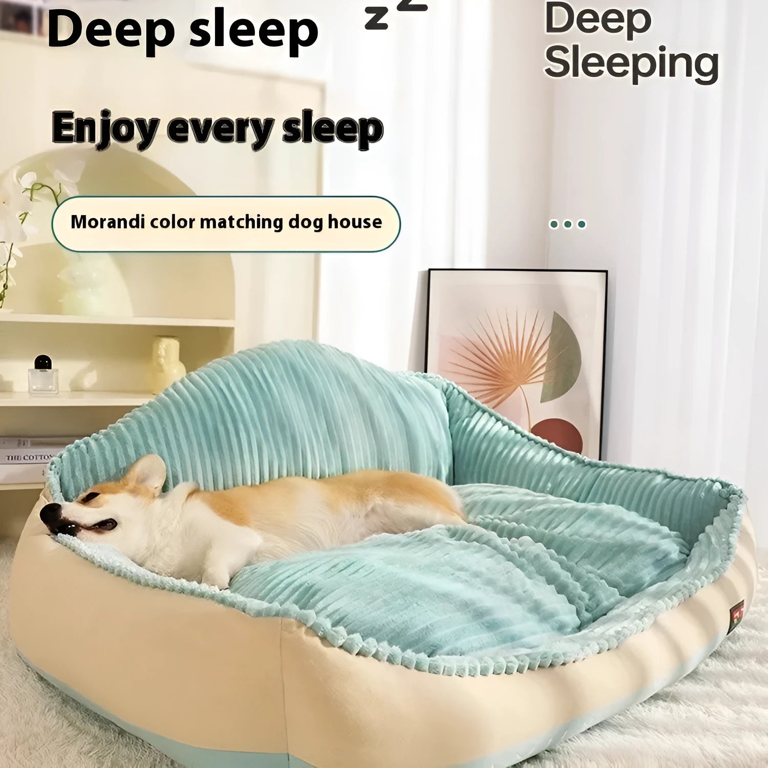 Morandi coloured removable washable dog bed for medium or large dogs and cats.