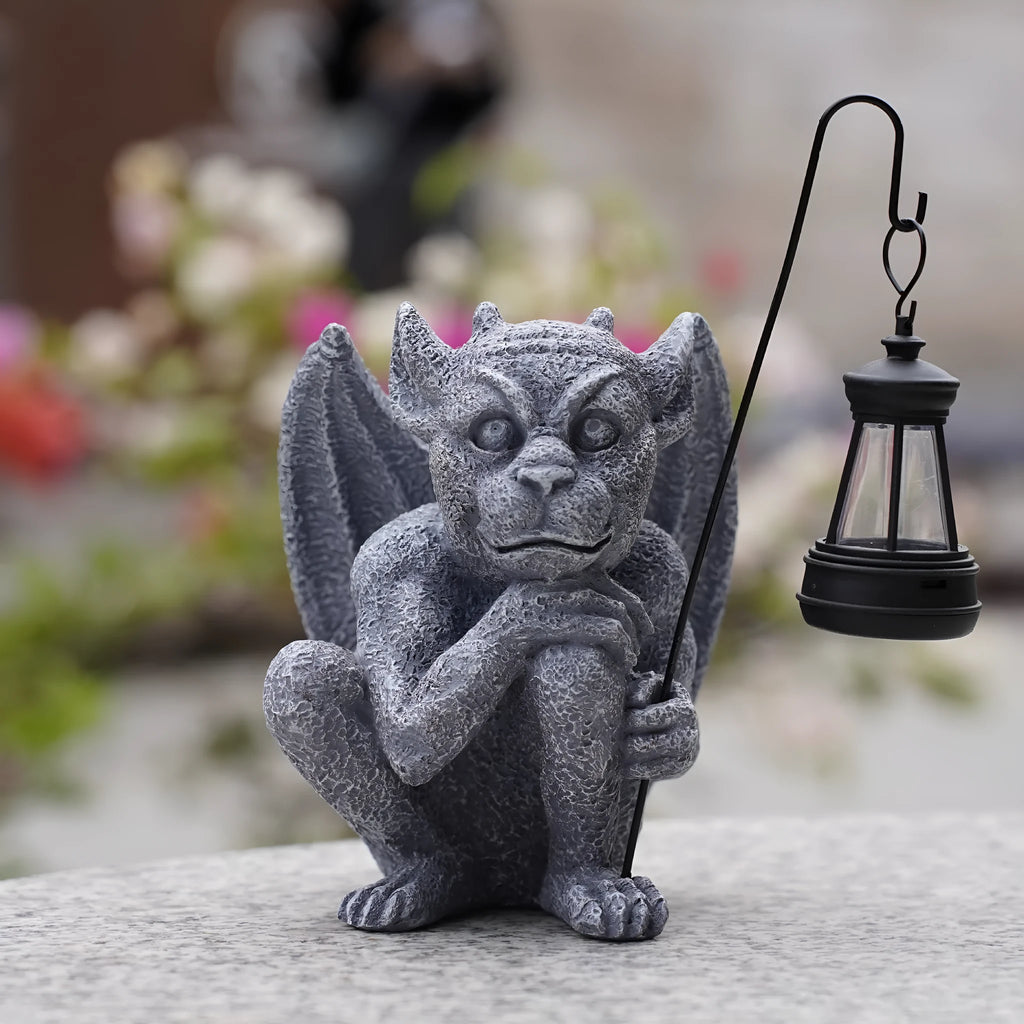 Creative stone statue ghost solar decoration resin garden lamp on outdoor patio