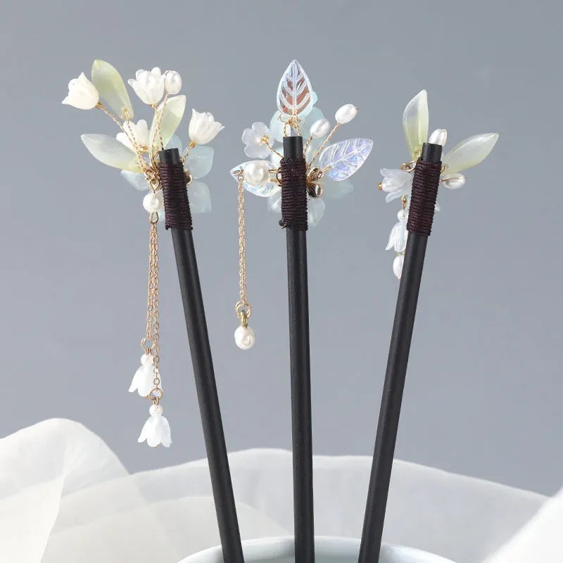 New Chinese style antique hairpin with floral design in Autumn Pink Magnolia colour for updo hairstyles