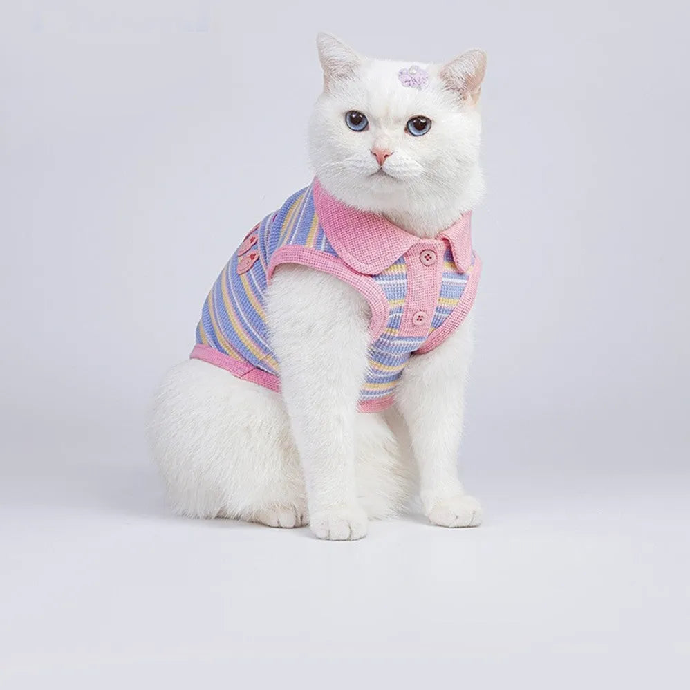 Small pink purple dog vest autumn clothing shown on mannequin with size chart