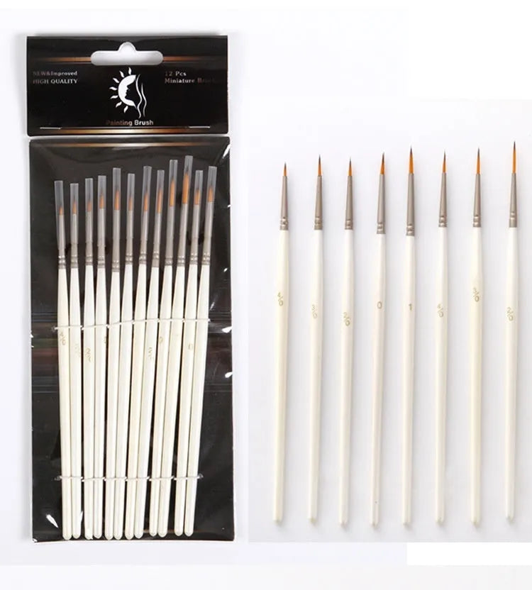Pearl white 12-piece artist brush set with nylon wool bristles and solid wood pen holder