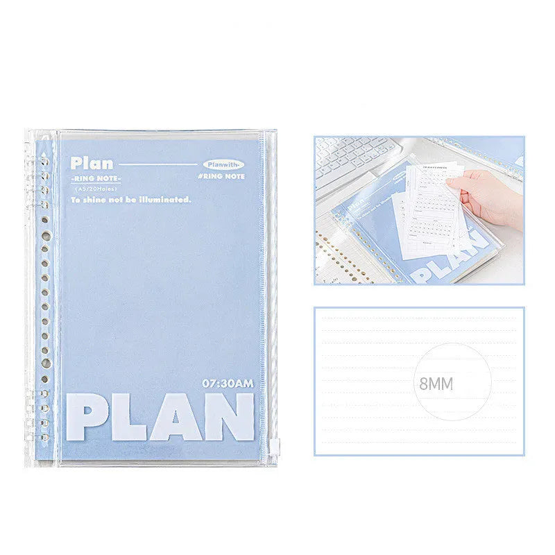 A5 PVC spiral notebook organiser in blue colour showing loose binding mechanism