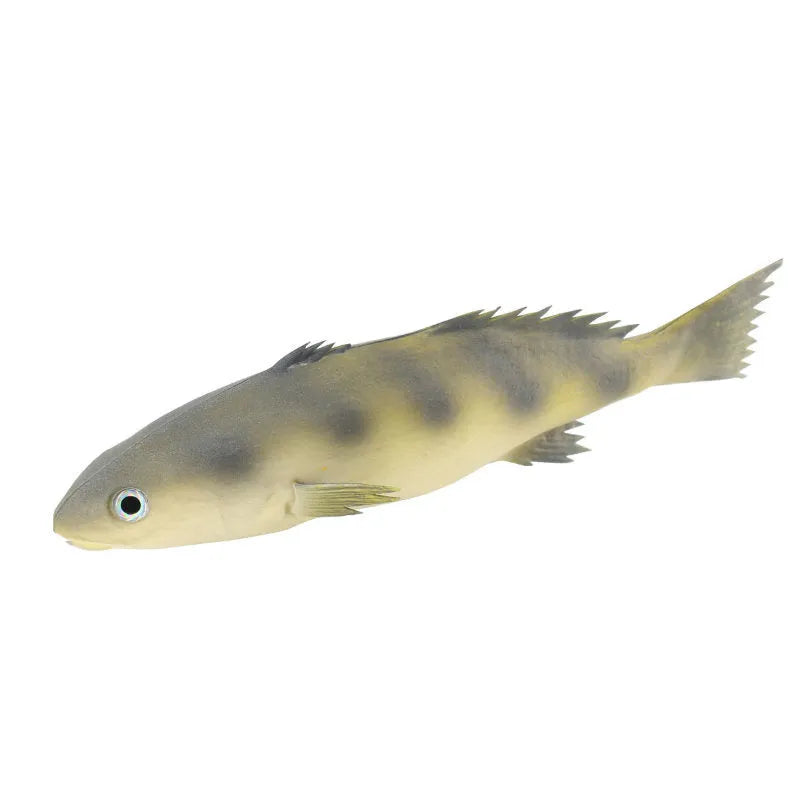 PU simulated fish ocean animal model ornament in yellow-fin tuna design on a plain background.