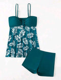 Women's high waist swim boxer briefs in peacock green with mesh lining detail.