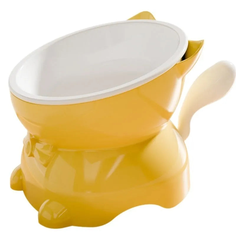 Stainless steel oblique anti-fall cat bowl in black, blue, pink or yellow colours