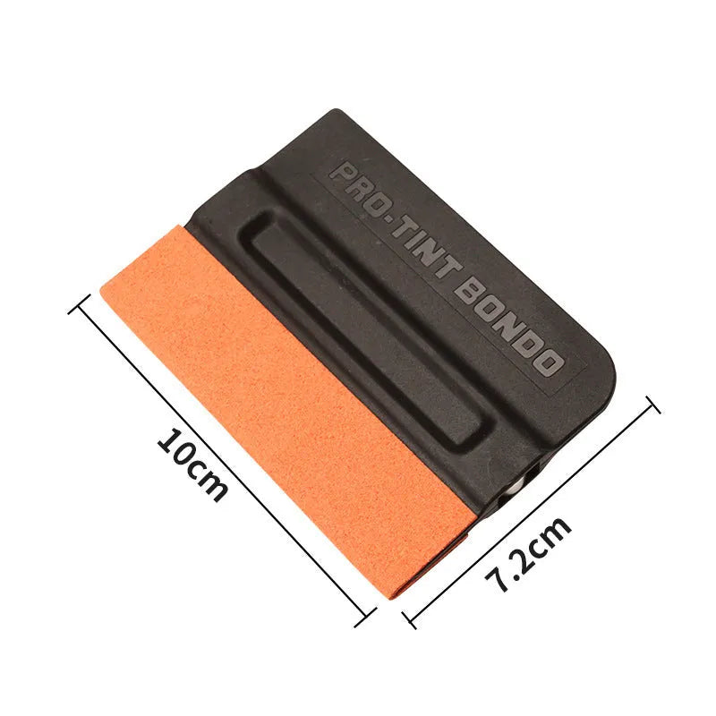 Car vinyl wrap scraper tool with ABS plastic handle and a choice of deerskin or wool pad.
