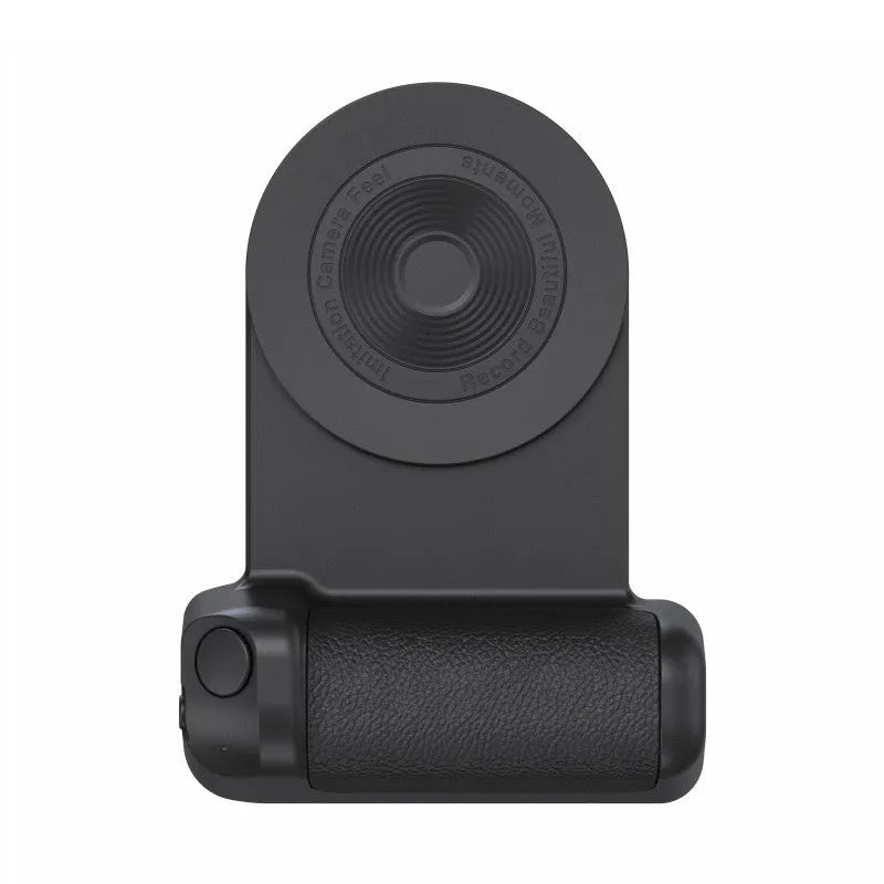 Black 3-in-1 magnetic phone camera handle with rotatable stand and PU leather grip