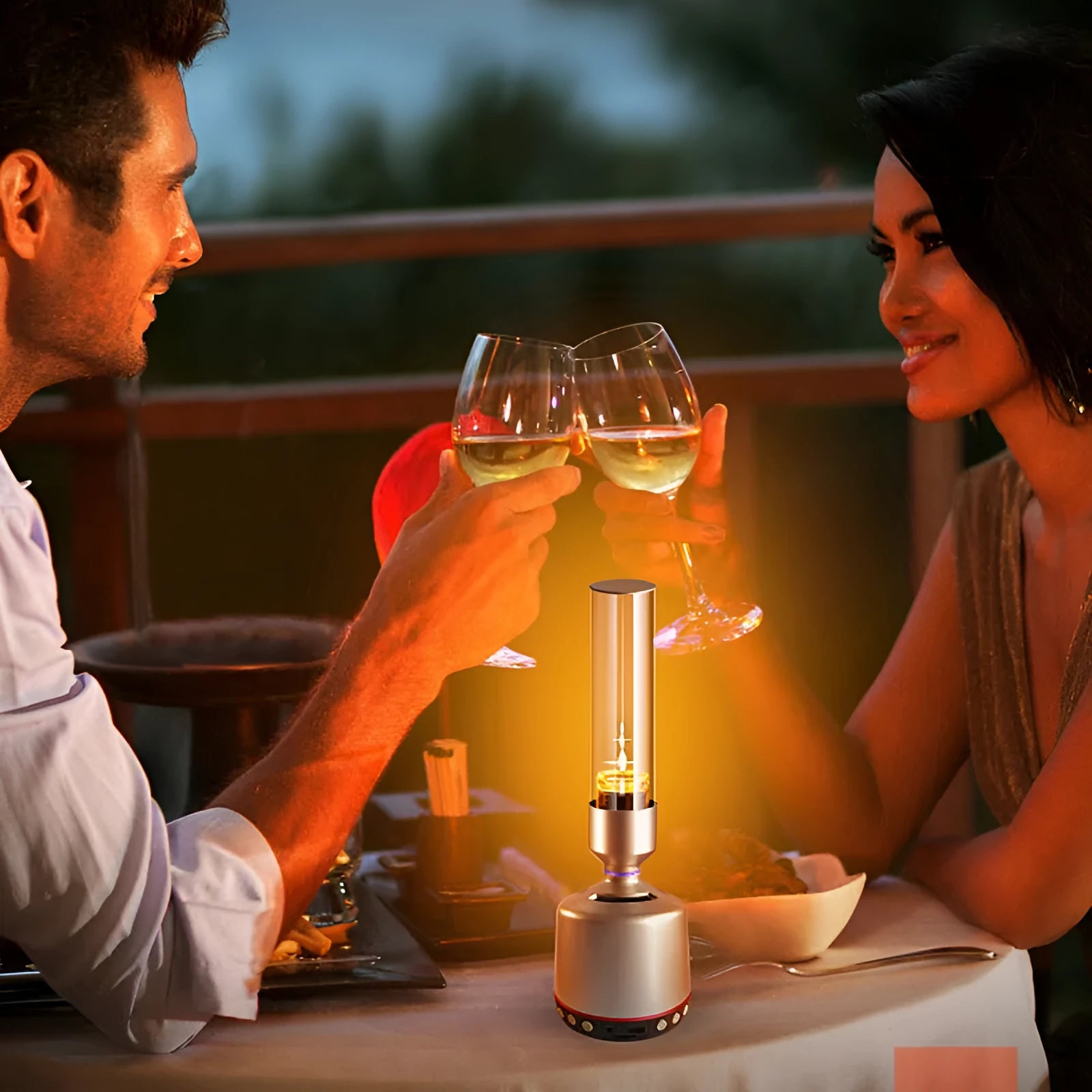 White silver candlelight Bluetooth speaker night light with cylindrical design