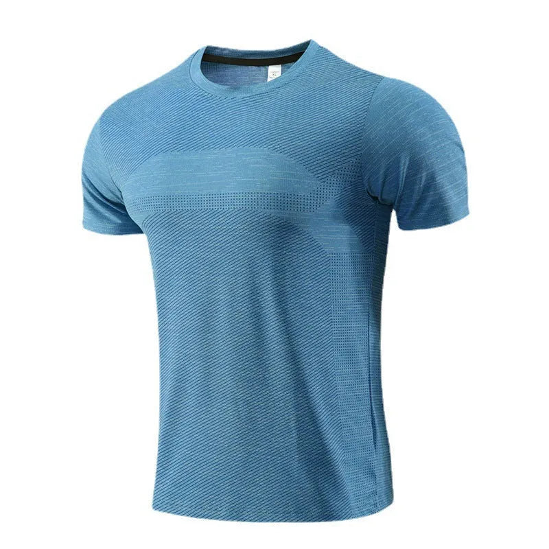 Men's short sleeve athletic t-shirt in polyester spandex for running and basketball