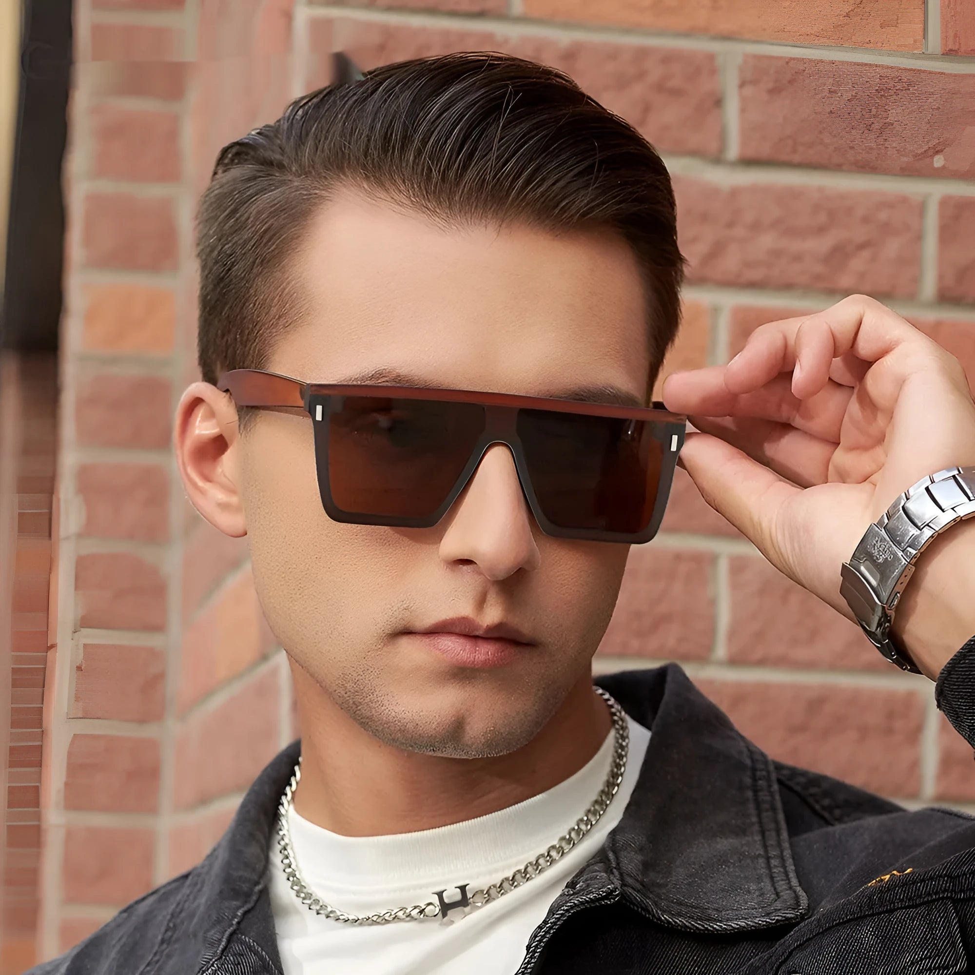Polarised sunglasses with TAC lens and UV400 protection in sand black frame colour.