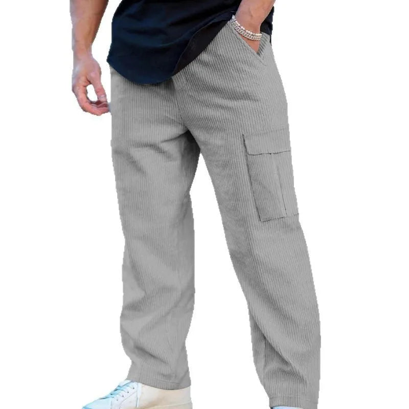 Men's corduroy cargo trousers in loose-fitting straight-leg wide-leg design