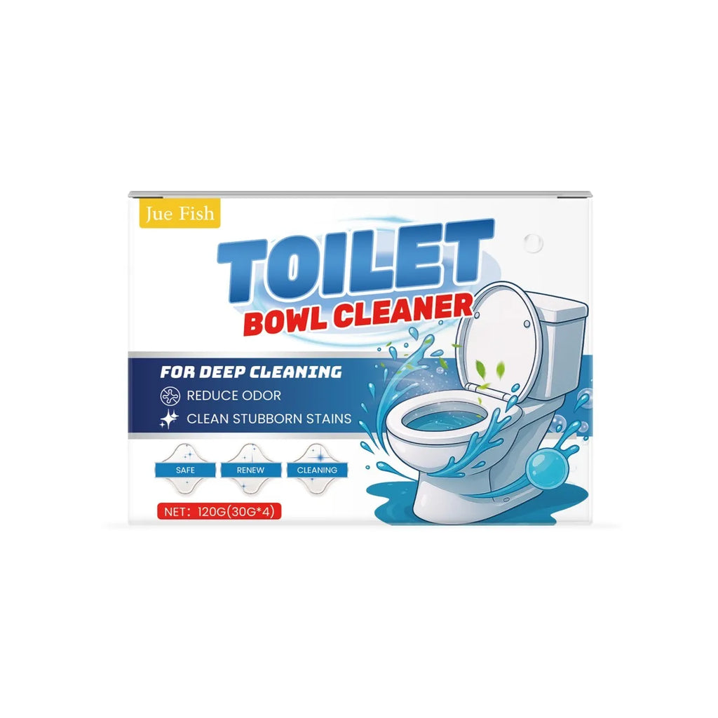Box of toilet cleaning powder with four individual sachets, labelled for urine stain and odour removal.