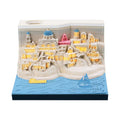 Romantic Santorini 3D notepad paper carving building model showing beach scene cover design