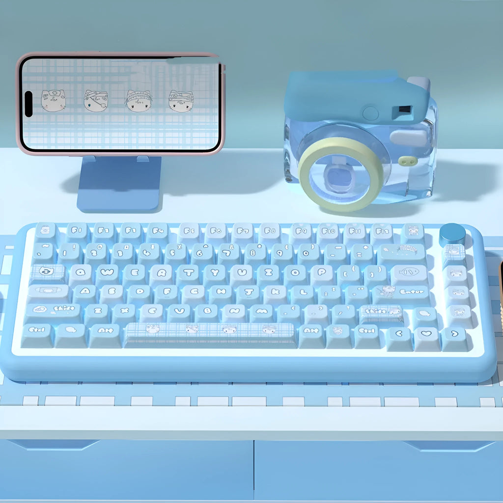 Water colour kitten design PBT keyboard keycap set with 138 or 158 keys.