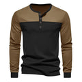 Men's long-sleeve Henry collar T-shirt in solid colour beaded twill fabric