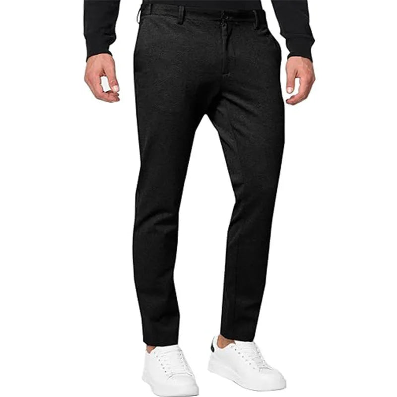 Men's slim-fit tapered chino trousers in stretch cotton blend fabric available in five colours