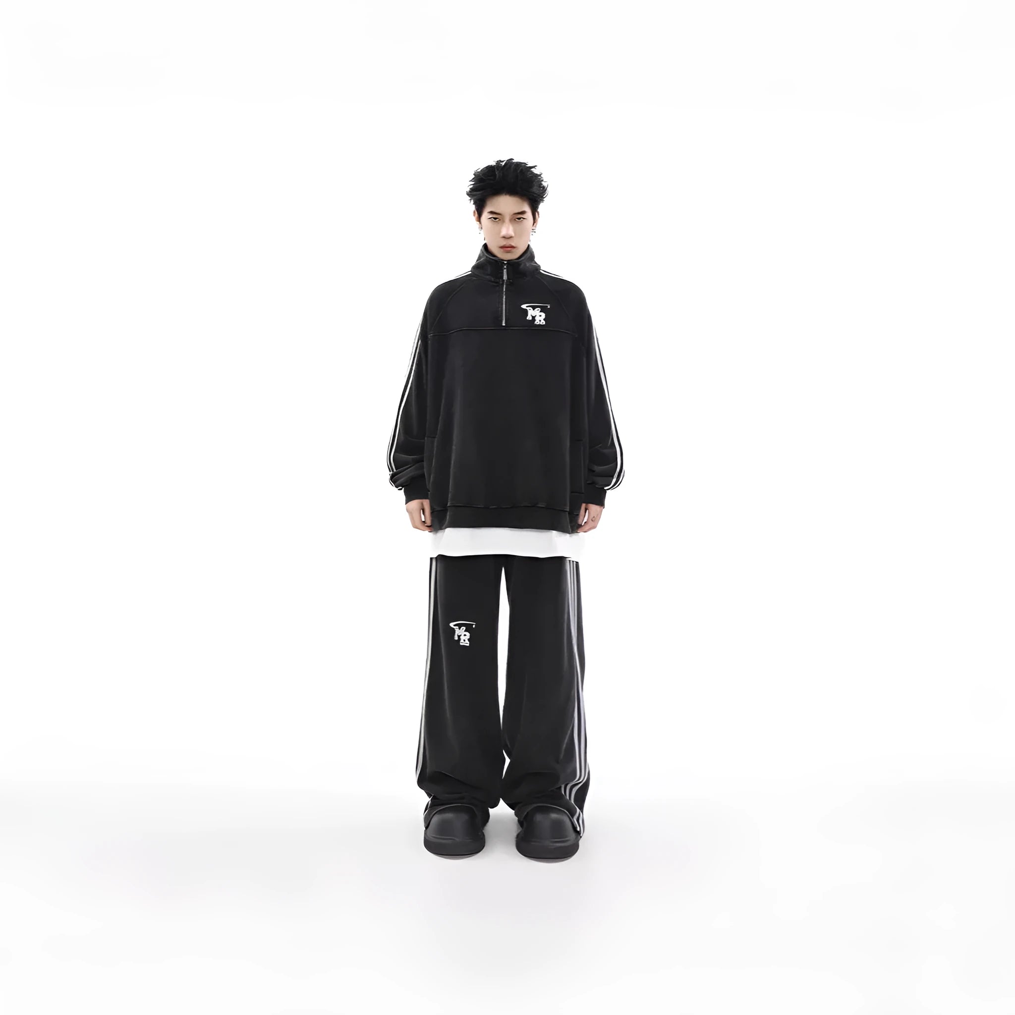 Black American retro stand collar long sleeve couple hoodie made from polyester fabric.