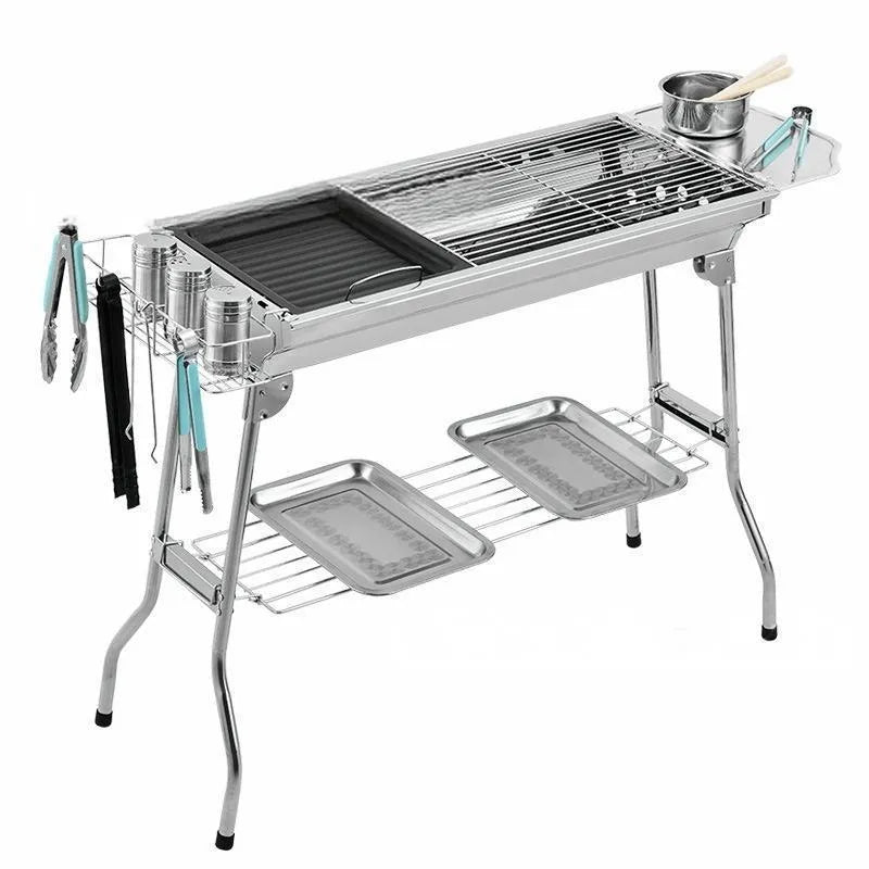 Stainless steel portable barbecue oven with turnover design and charcoal cooking surface