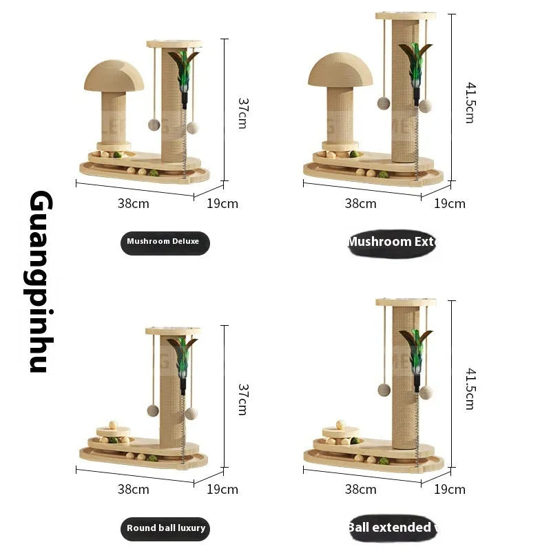Solid wood cat climbing frame with oval turntable scratching post