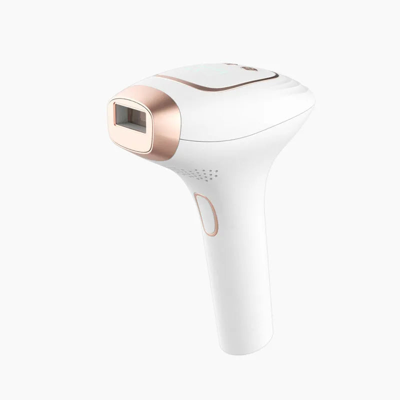 Pink and white three-in-one laser hair removal device with integrated shaver and charging cable