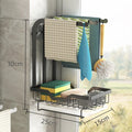 White foldable plastic kitchen storage rack shown in wall-mounted and desktop configurations