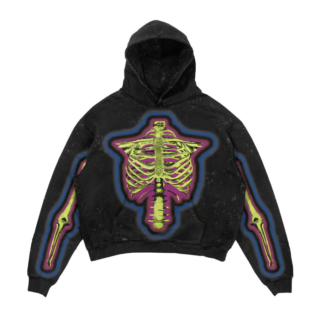 3D printed Halloween hoodie in black with slim fit and printed three-dimensional patch bag