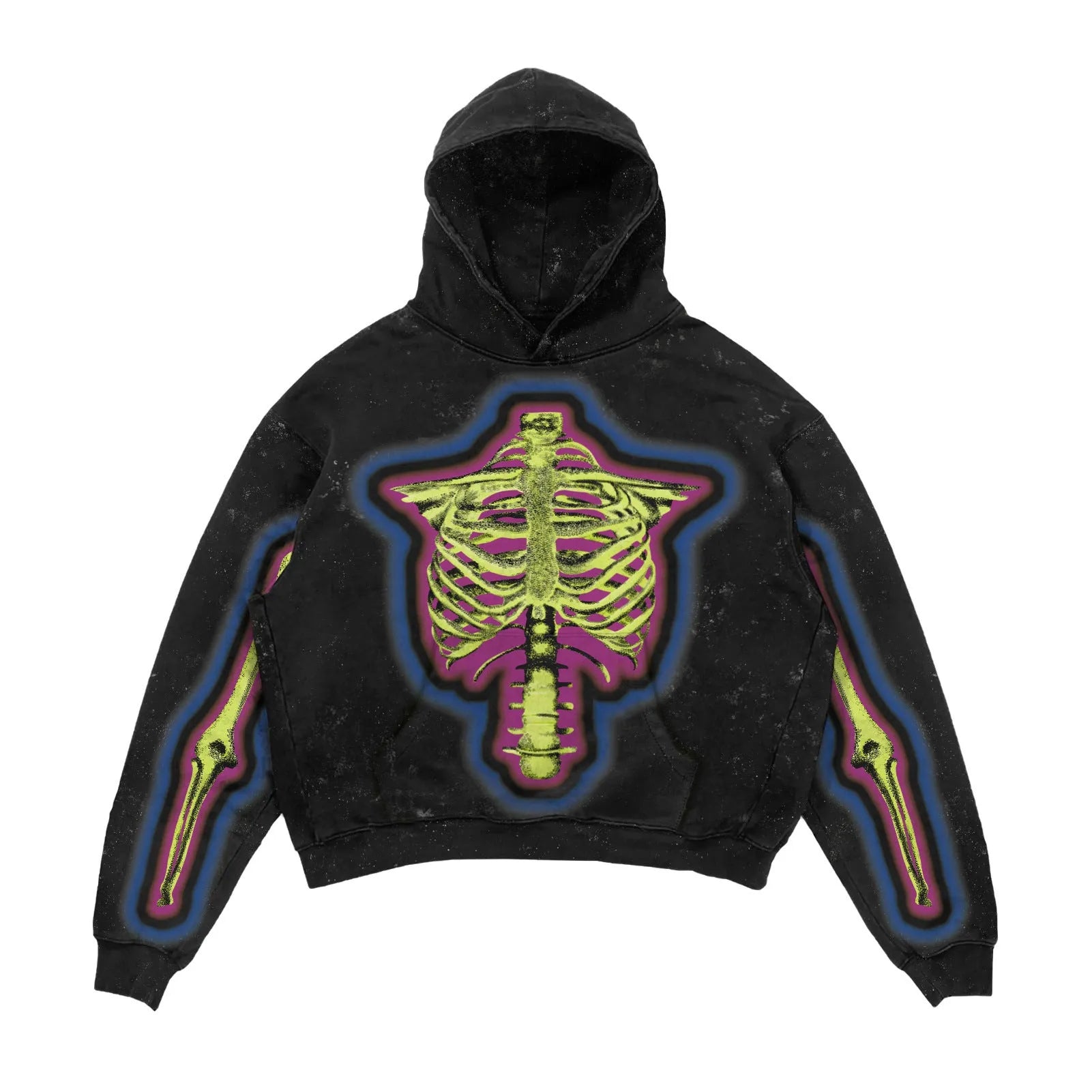 3D printed Halloween hoodie in black with slim fit and printed three-dimensional patch bag