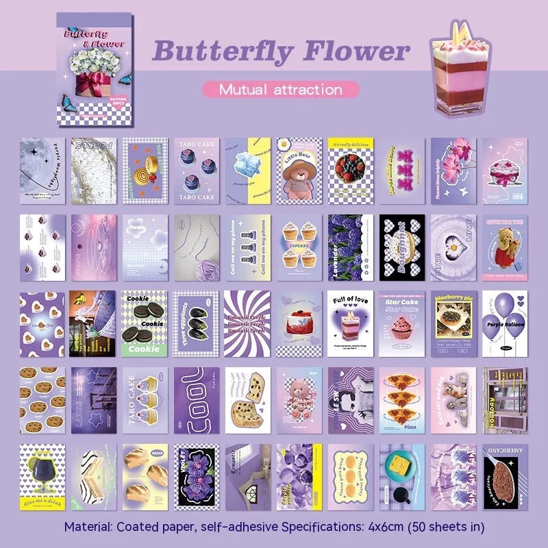 American retro cartoon sticker book showing six colour variations of 4x6cm adhesive sheets