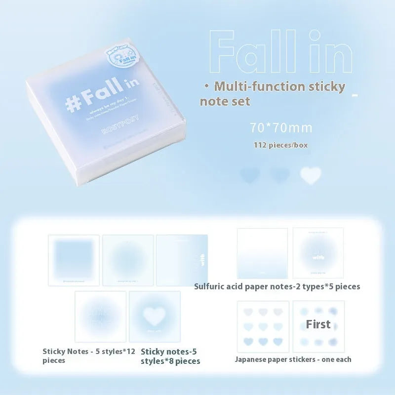 Square 70mm gradient colour multifunctional notepad with sticky notes, parchment paper, and stickers