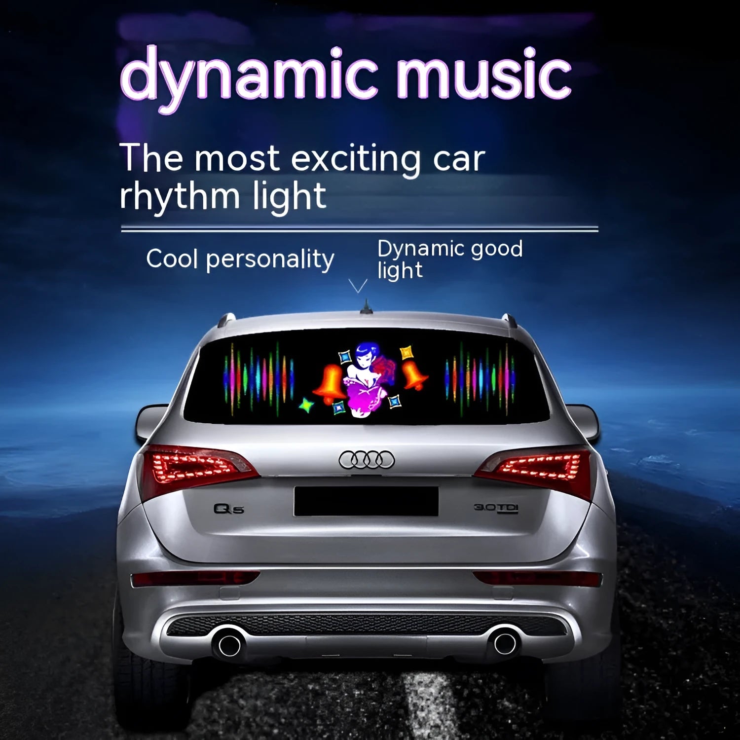 Square Ice Blue universal car rhythm lamp body with voice control measuring 90x25cm