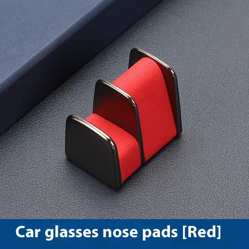 Car dashboard sunglasses clip nose pad in four colour options with zinc alloy and leather construction