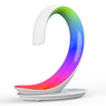 White swan decorative lamp with wireless charging pad and Bluetooth speaker featuring colourful LED lights
