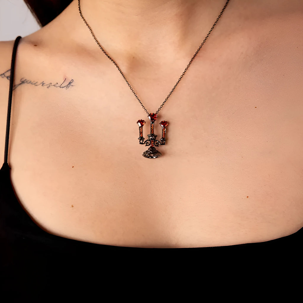 Retro hollow candlestick women's necklace with gothic cross chain in zinc alloy construction